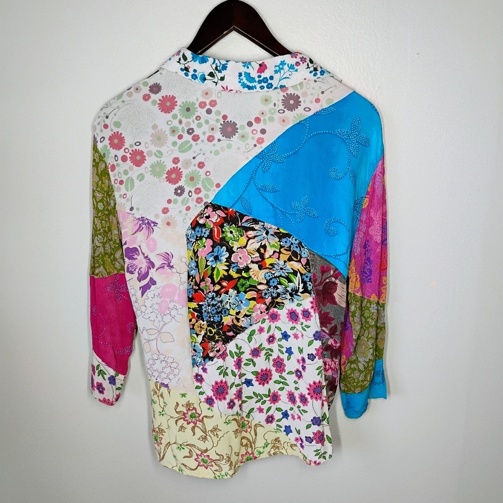 Sacred Threads Boho Patchwork Floral Button Down … - image 4